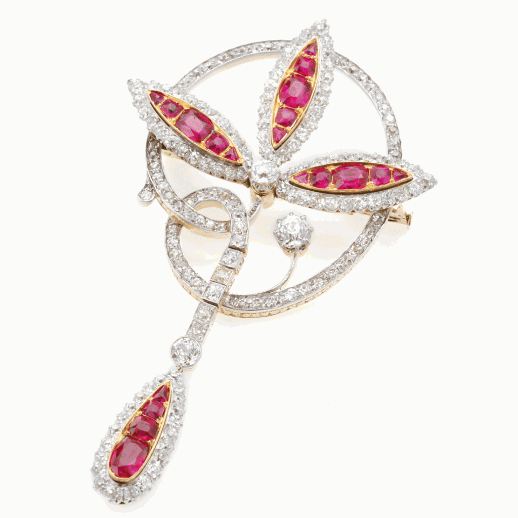 Diamond and Ruby Foliate Brooch Diamond and Ruby Foliate Brooch