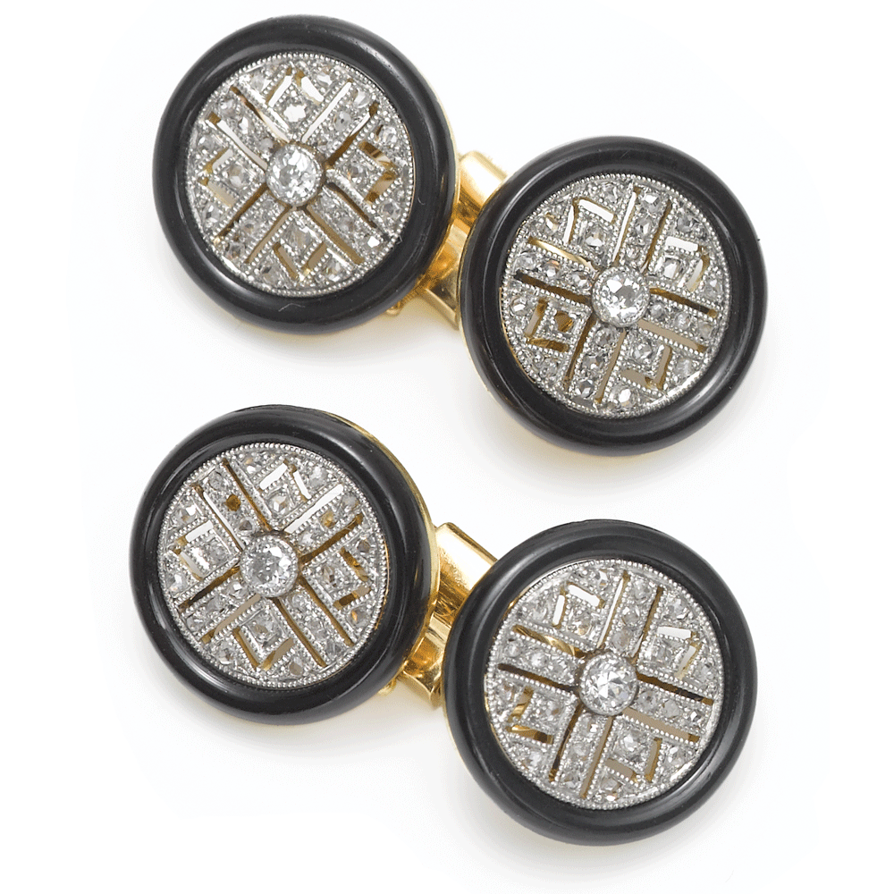 Enamel, Diamond, and Gold 1920s Cufflinks Enamel, Diamond, and Gold 1920s Cufflinks