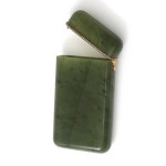Faberge Carved Nephrite Cigarette Case, open Faberge Carved Nephrite Cigarette Case, open