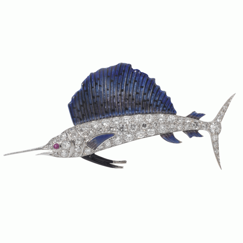 Cartier Enamel Sailfish Brooch