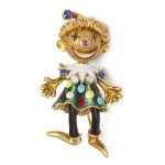 1940s Enamel and Jeweled Gold Scarecrow Couple, Female Figure 1940s Enamel and Jeweled Gold Scarecrow Couple