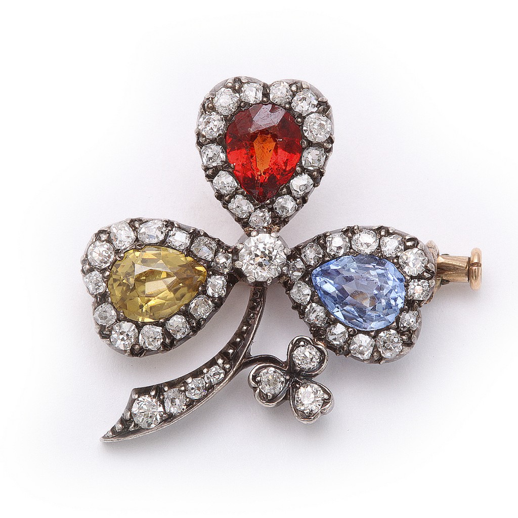 Multi-gem Three-leaf Clover Pin