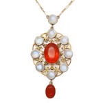 Fire Opal and Moonstone Pendant