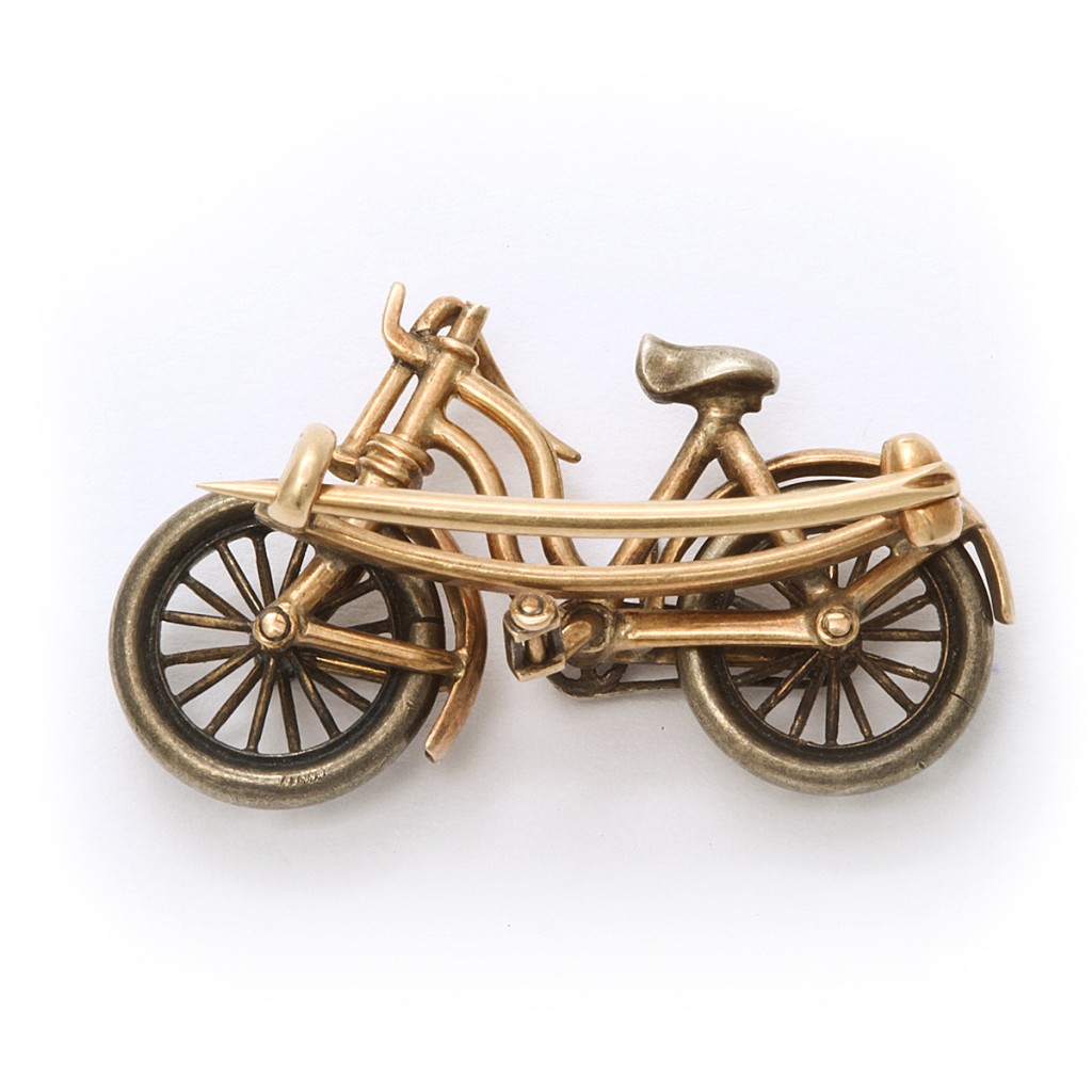 Antique Bicycle Brooch detail - back