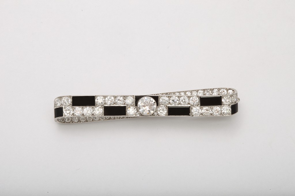 Art Deco Onyx and Diamond Bar Brooch