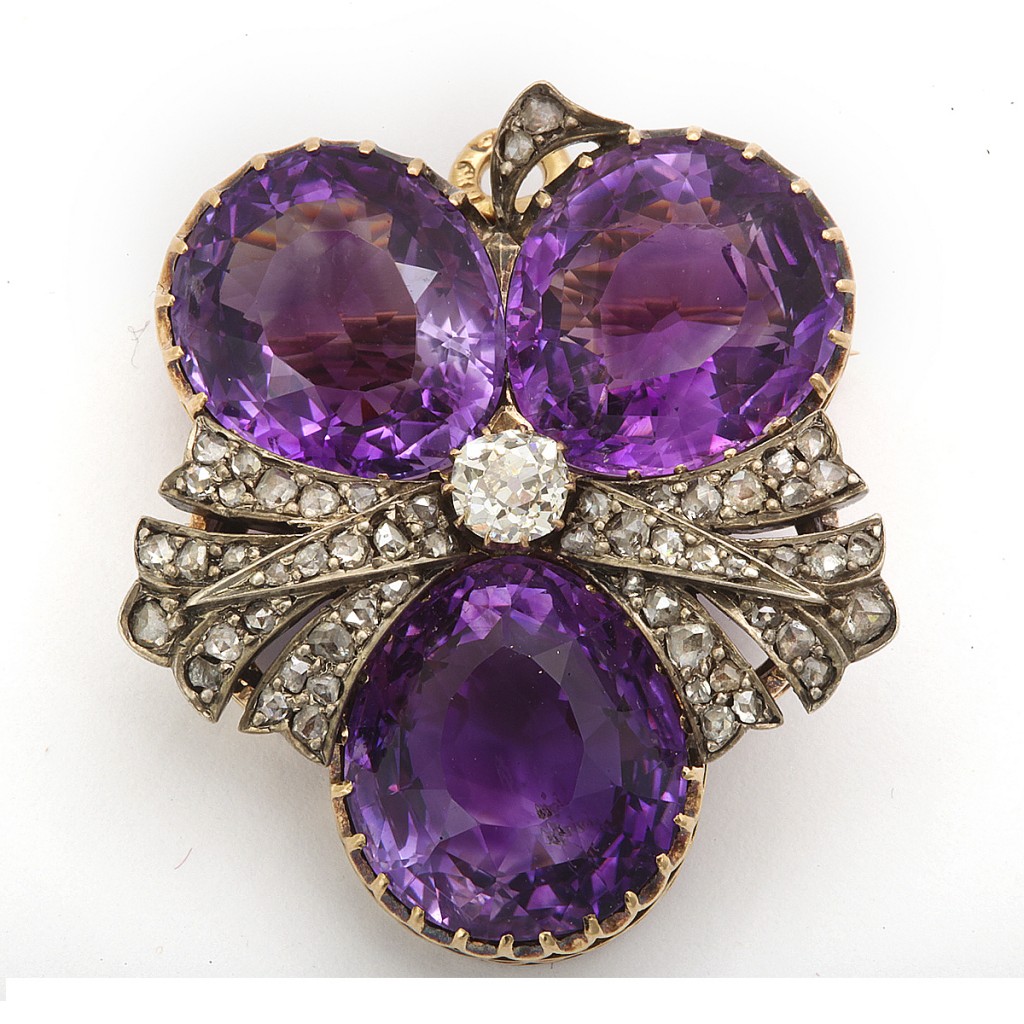 Antique Russian Amethyst and Diamond Floral Brooch Antique Russian Amethyst and Diamond Floral Brooch