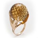 Facetted Citrine Sphere Floating in Gold Crescents Ring