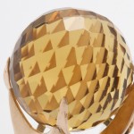 Faceted Citrine Sphere Floating in Gold Crescents Ring - detail Faceted Citrine Sphere Floating in Gold Crescents Ring - detail