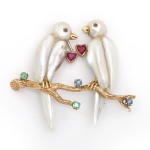 Natural Pearl Lovebirds Pin