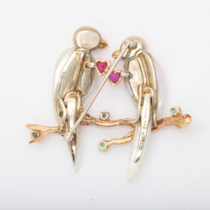 Natural Pearl Lovebirds Pin - back view