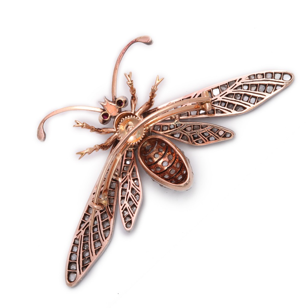 Diamond and Emerald Wasp Brooch by Fontana Back