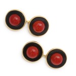 Vintage Coral and Onyx Double Cufflinks