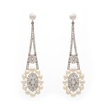 Belle Epoque Diamond and Pearl Pendant Earrings