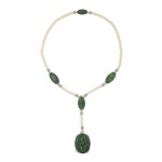 Marcus & Co. Carved Jade, Diamond and Seed Pearl Necklace