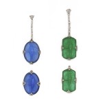 glass cameo and diamond earrings