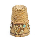 Gold and Turquoise Floral Thimble