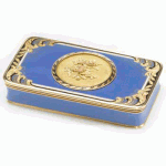 Blue Enamel Snuffbox with Vari-Colored Gold Floral Medallion