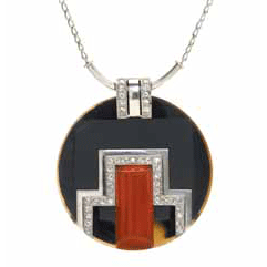 Art Deco Circular Onyx, Carnelian and Diamond Pendant Art Deco Circular Onyx, Carnelian and Diamond Pendant