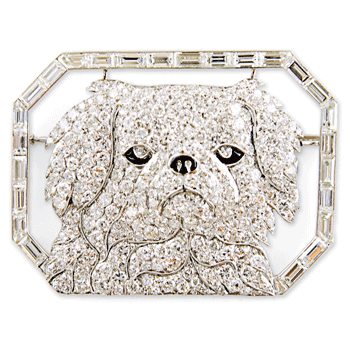 Janesich Art Deco Diamond Pekingese Dog Brooch