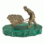Gilt Bronze Man and Wheelbarrow on Malachite Base