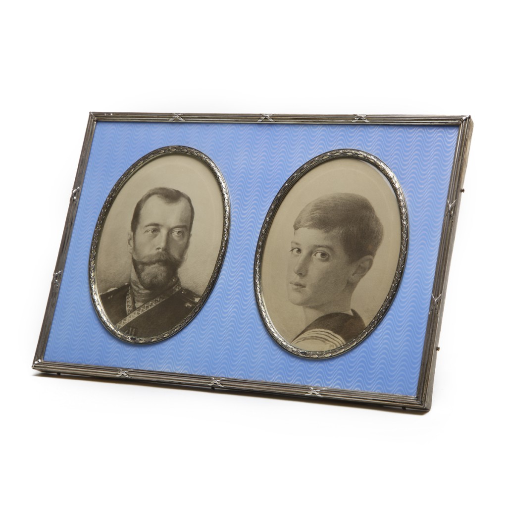 Faberge Large Blue Enamel Double Picture Frame