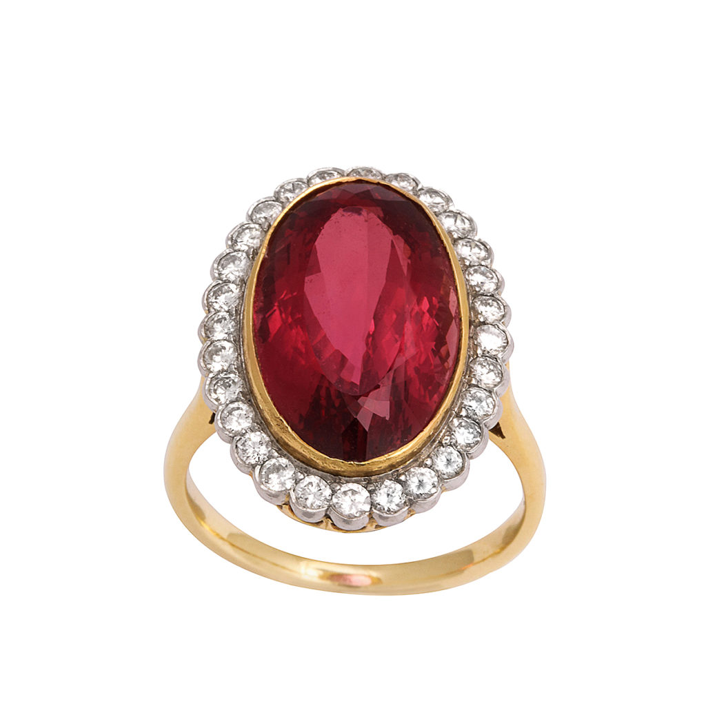 main view, 1960s Red Topaz and Diamond Cluster Ring