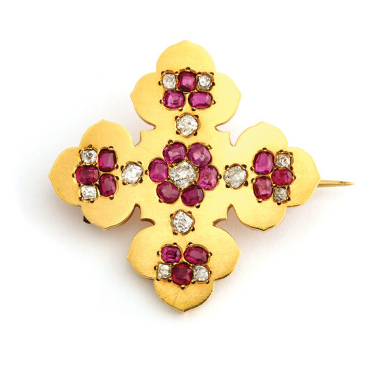 main view, Antique Gold and Gem-set Maltese Cross Brooch