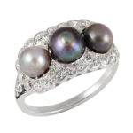 main view, Edwardian Natural Pearl and Diamond Cluster Ring