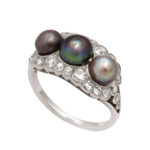 main view, Edwardian Natural Pearl and Diamond Cluster Ring