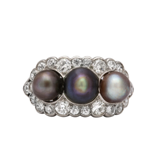 top view, Edwardian Natural Pearl and Diamond Cluster Ring