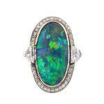 top view, Black Opal and Diamond Cluster Ring