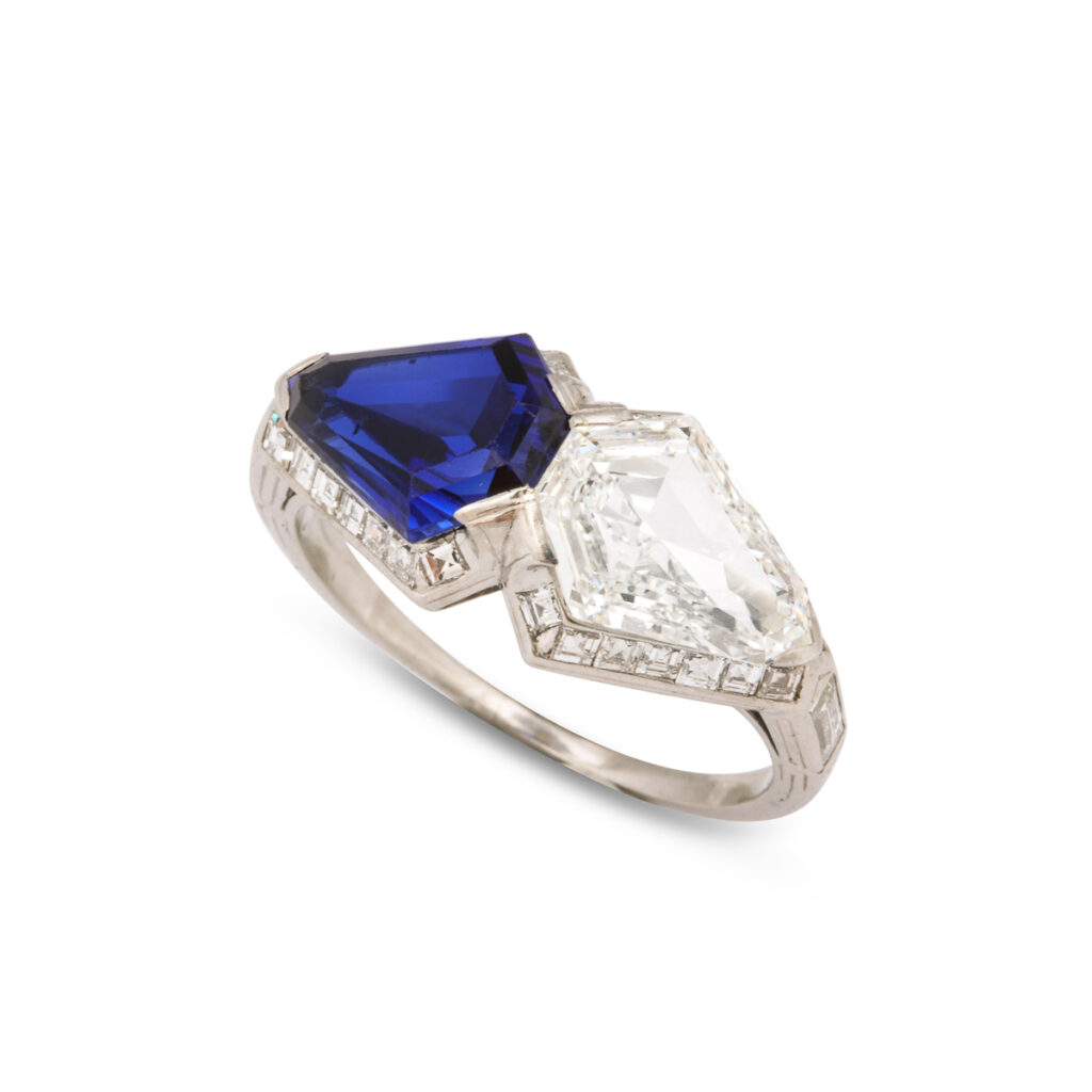 view 1, Art Deco Sapphire and Diamond Ring