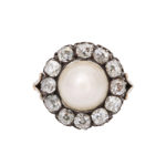 aerial view, Natural Pearl and Diamond Cluster Ring