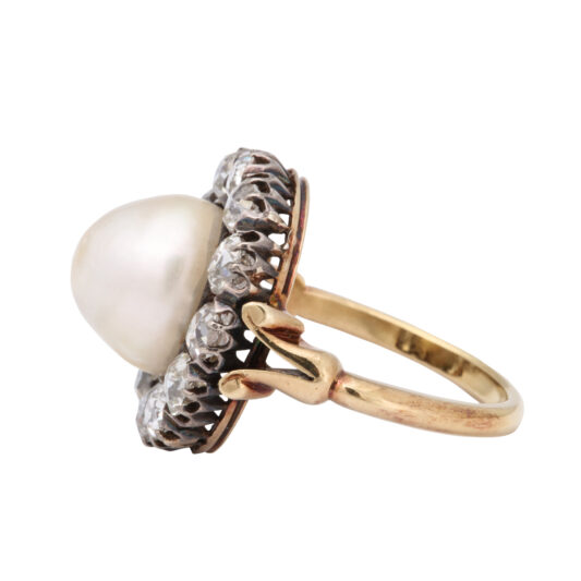 side view, Natural Pearl and Diamond Cluster Ring