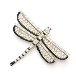 Art Deco Diamond and Enamel Dragonfly Brooch by Janesich
