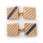 main view of Cartier Gold-Ribbed Cufflinks set with Calibre Sapphires