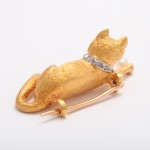 18k Antique Cat Playing with Pearl Ball - back view