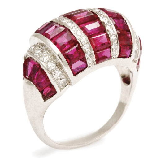 other view, Bombé Ruby and Diamond Ring