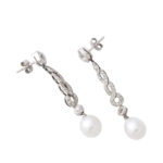 side view, Natural Pearl and Diamond Drop Earrings