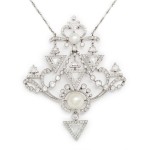 Paul Templier Diamond and Natural Pearl Pin/Pendant