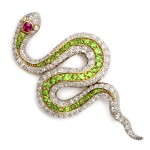 American Victorian Jeweled Snake Brooch