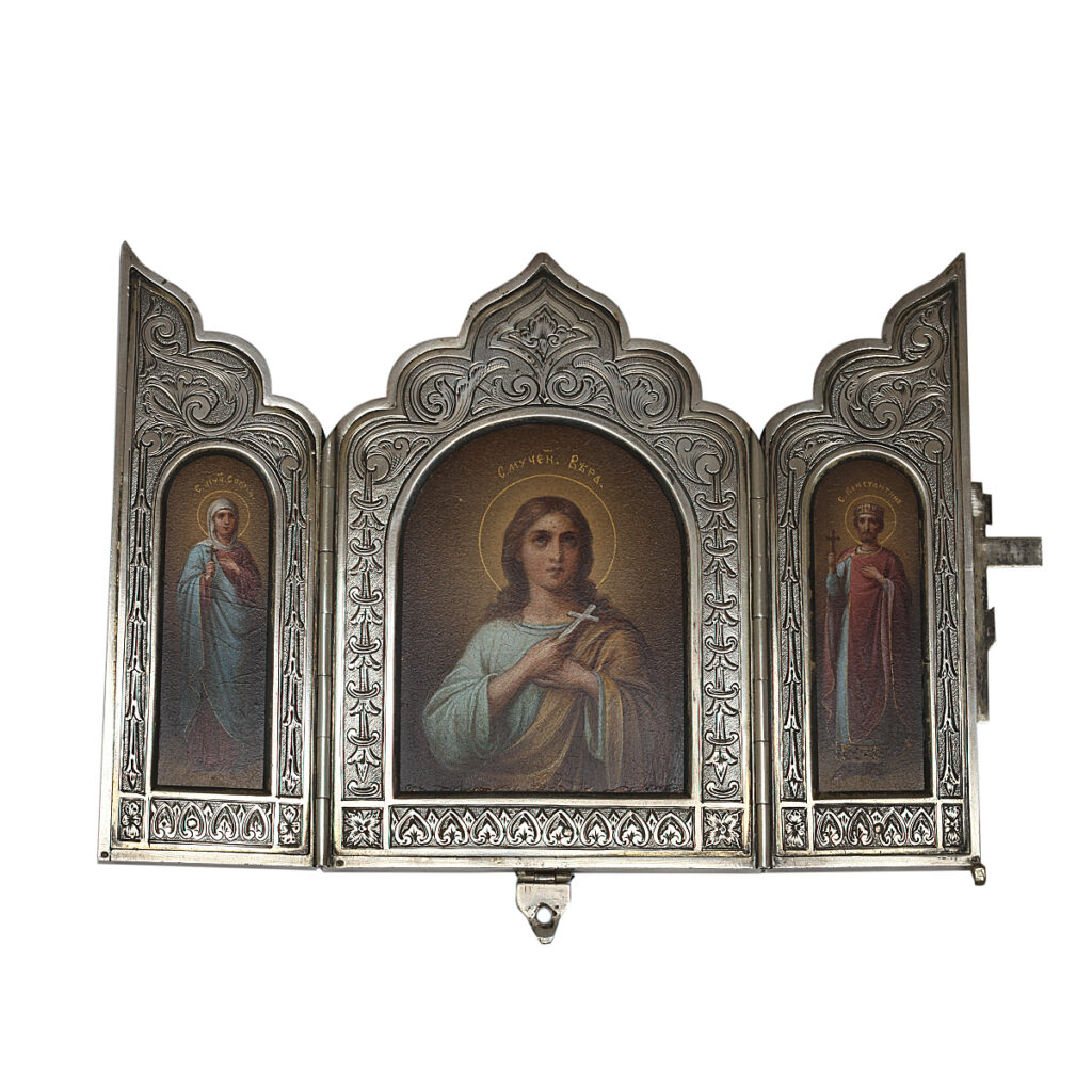 main view, Antique Russian Traveling Triptych Icon