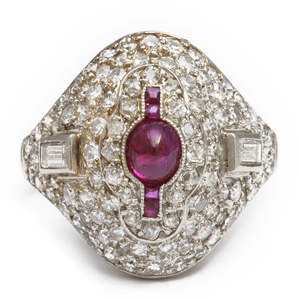 1920s Diamond and Ruby Bombe Ring