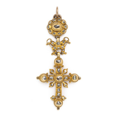 main view, Antique Gold and Old Mine Diamond Pendant Cross