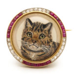 main view, Antique Reverse Crystal Cat Brooch