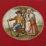micromosaic detail on red lacquer and purpurine box