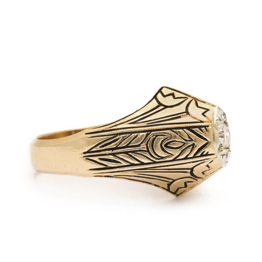 additional side view, Antique Gold and Enamel Arts and Crafts Style Ring