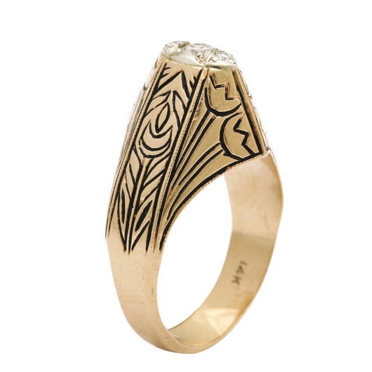 side view, Antique Gold and Enamel Arts and Crafts Style Ring