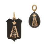 Faberge gunmetal and gold pendants