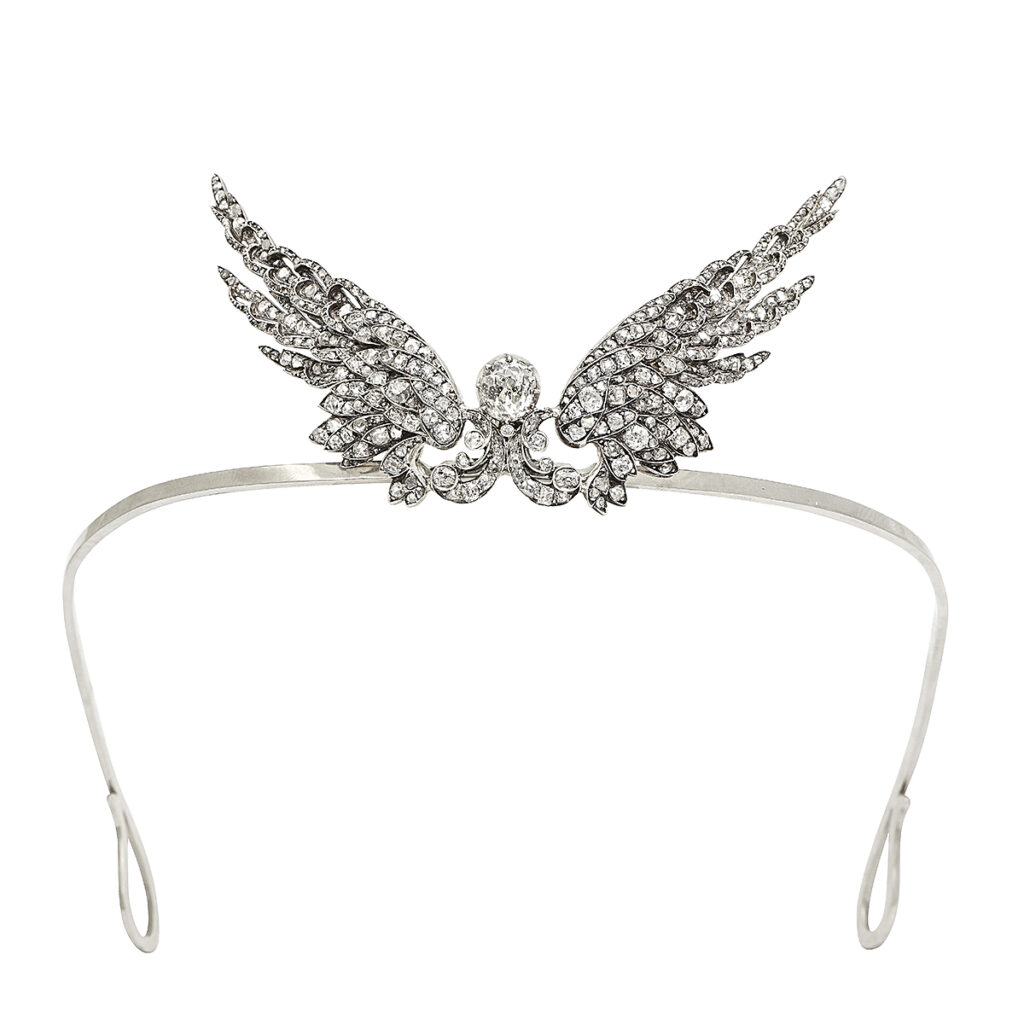 main view, Antique Diamond and Feathered Angel Wing Tiara